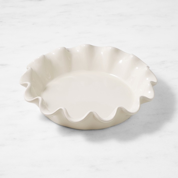 Emile Henry French Ceramic Deep Ruffled Pie Dish, Clay