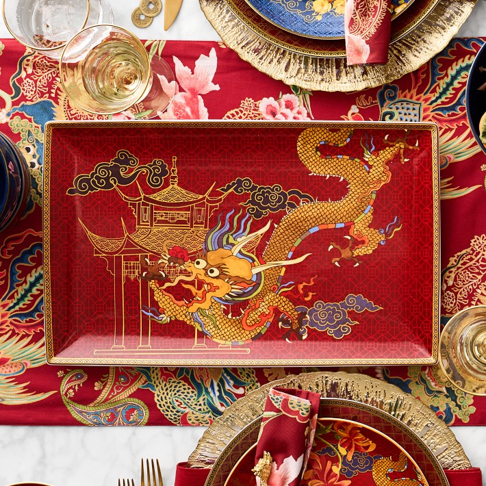 Lunar Large Rectangular Platter, Dragon