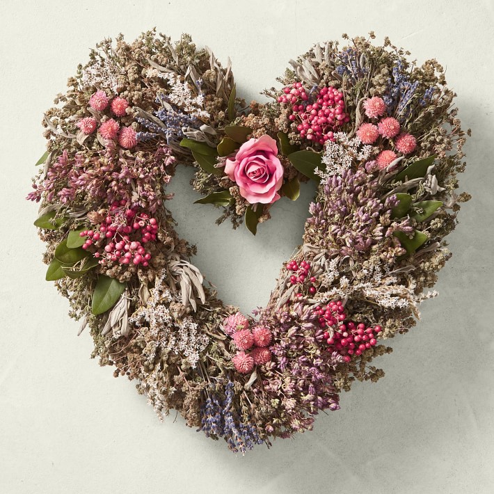 Pink Rose Garden Heart Wreath