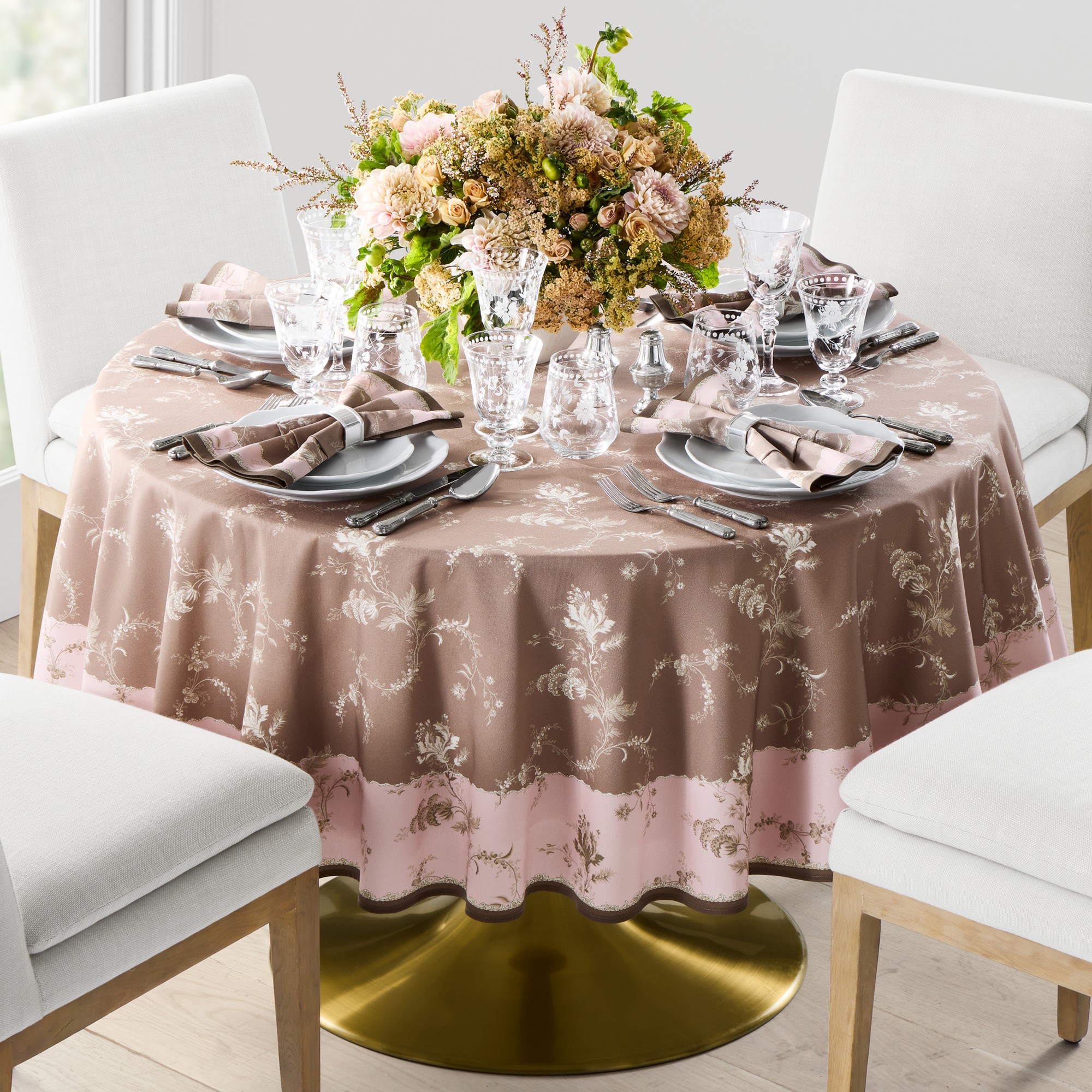 Delicate Floral Round Tablecloth