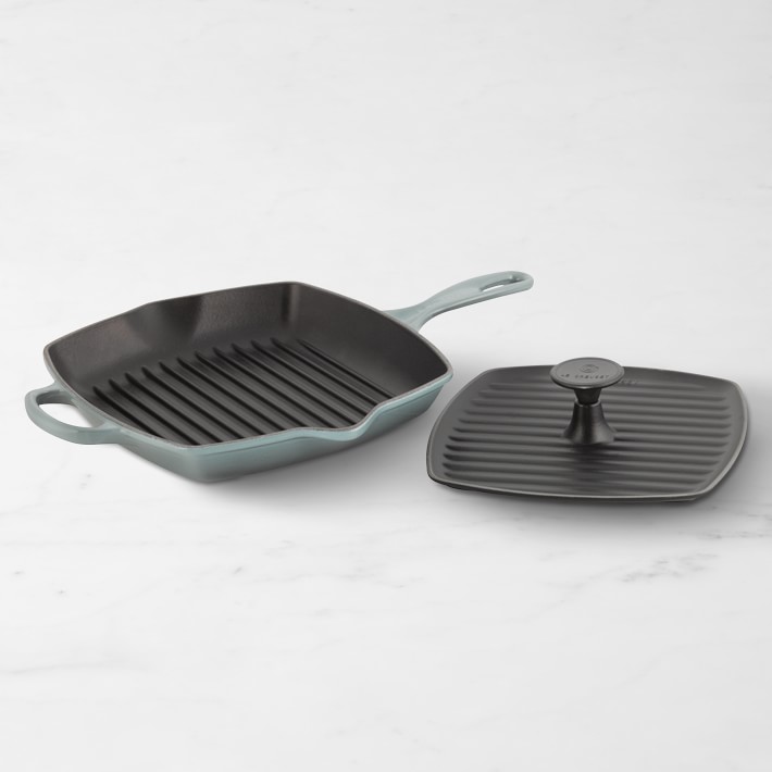 Le Creuset Signature Enameled Cast Iron Square Grill Pan & Press Set, Ocean Color