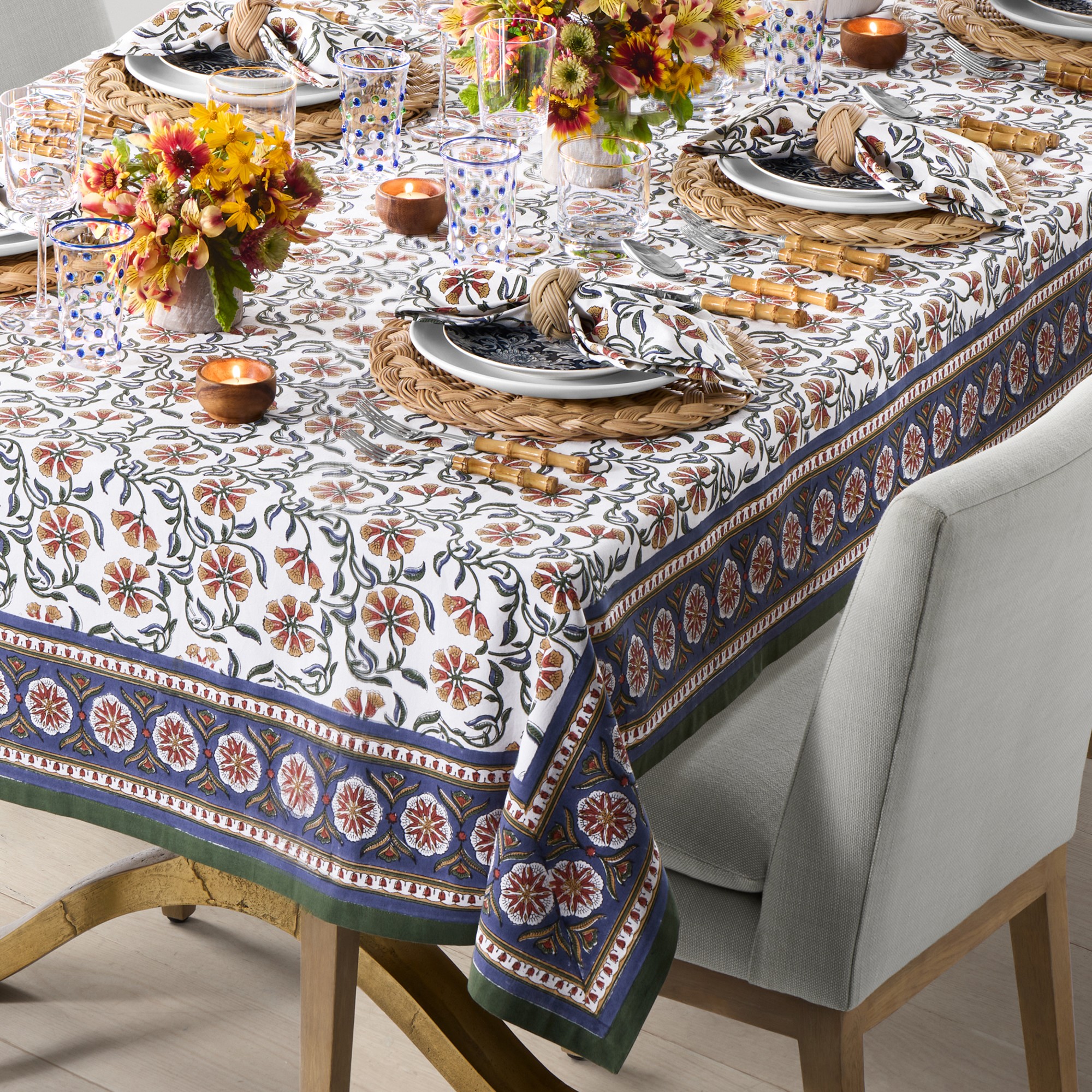 Large Scale Block Printed Tablecloth