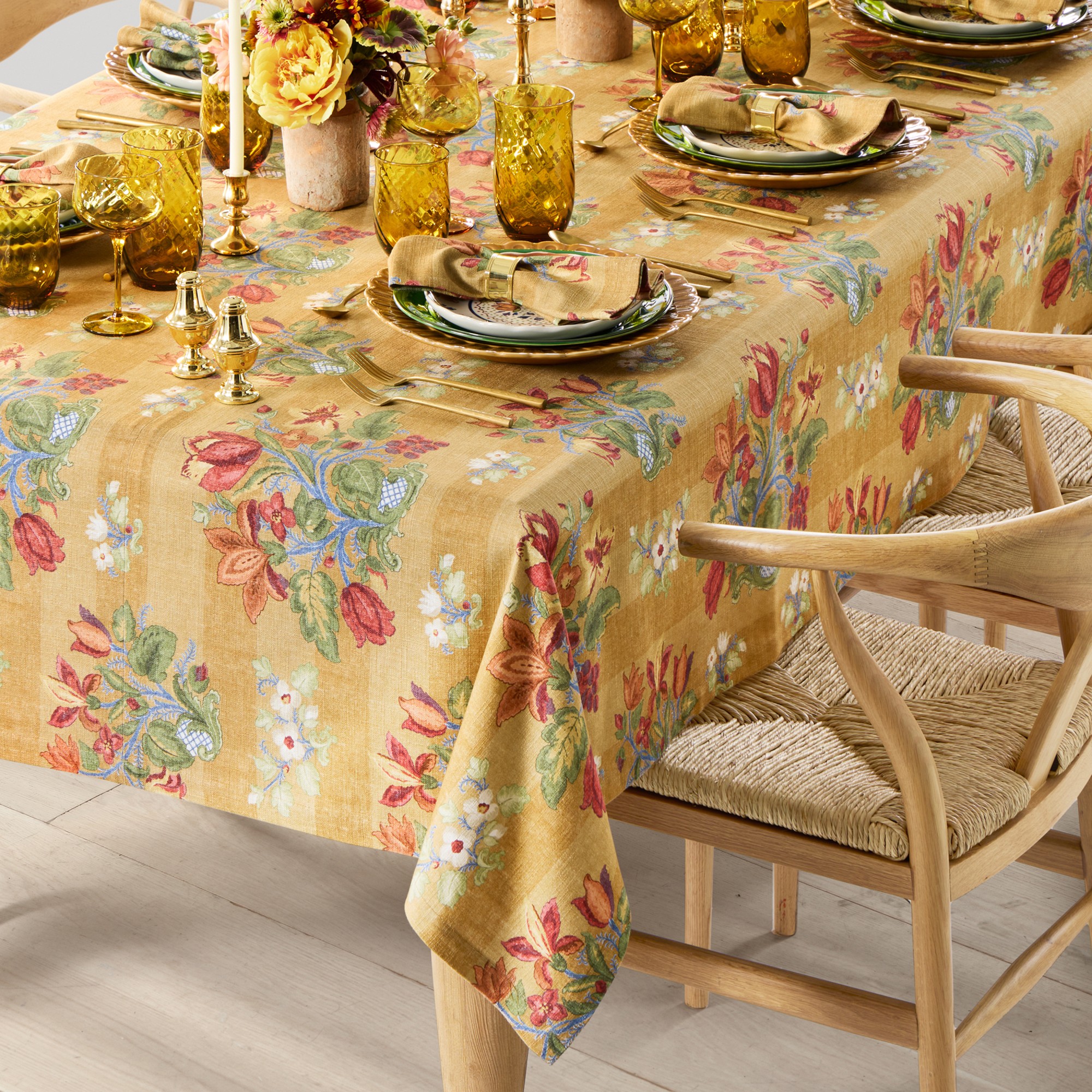 Harvest Floral Stripe Tablecloth