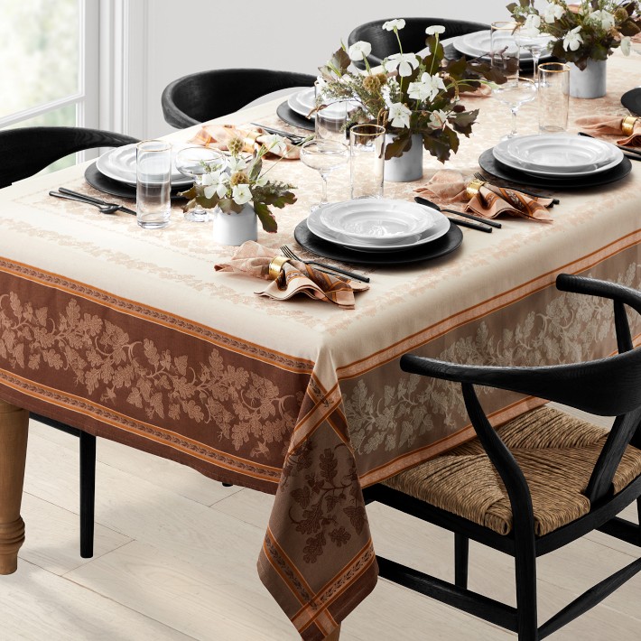 Jacquard Foliage Tablecloth, 70" X 108", Oak