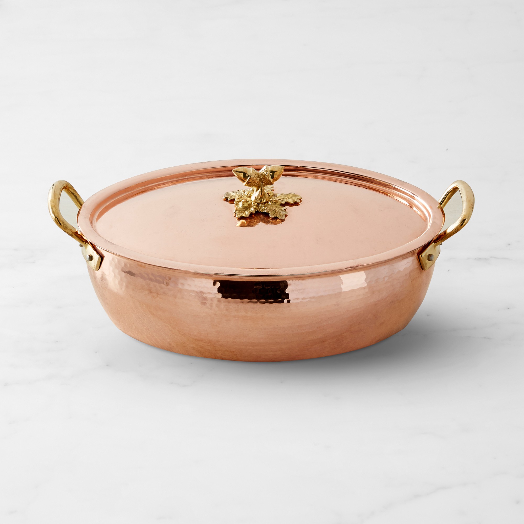 Ruffoni Historia Hammered Copper Oval Roasting Pan with Acorn Knob, 7 3/4-Qt.