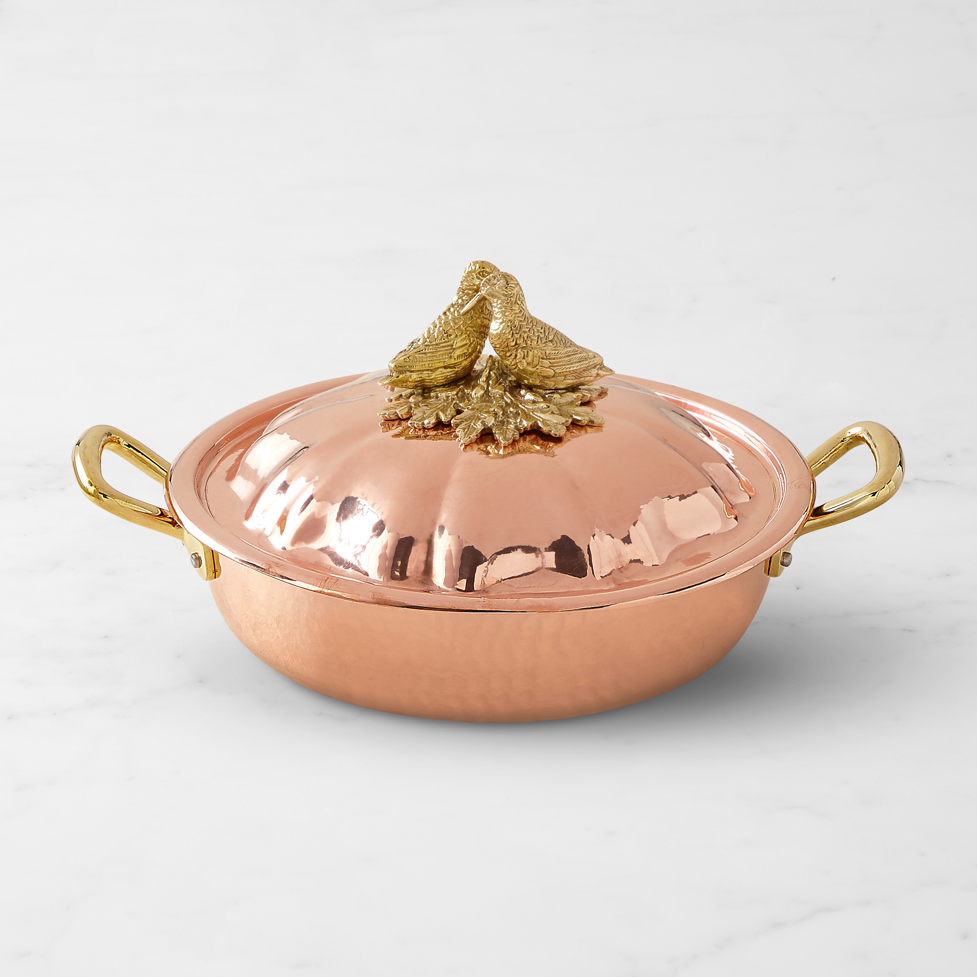 Ruffoni Historia Hammered Copper Braiser with Lovebirds Knob, 4-Qt.