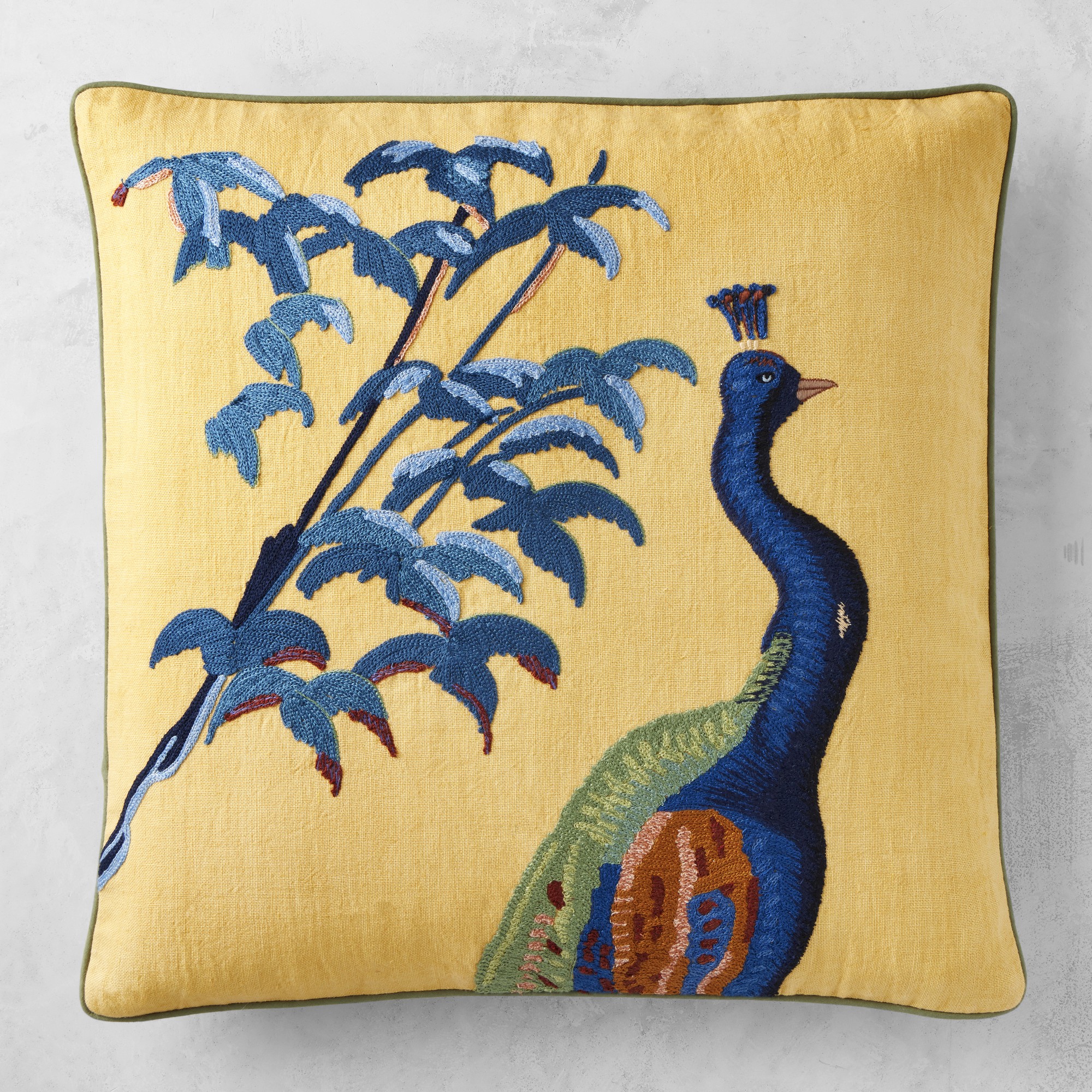 Peacock Embroidered Pillow Cover