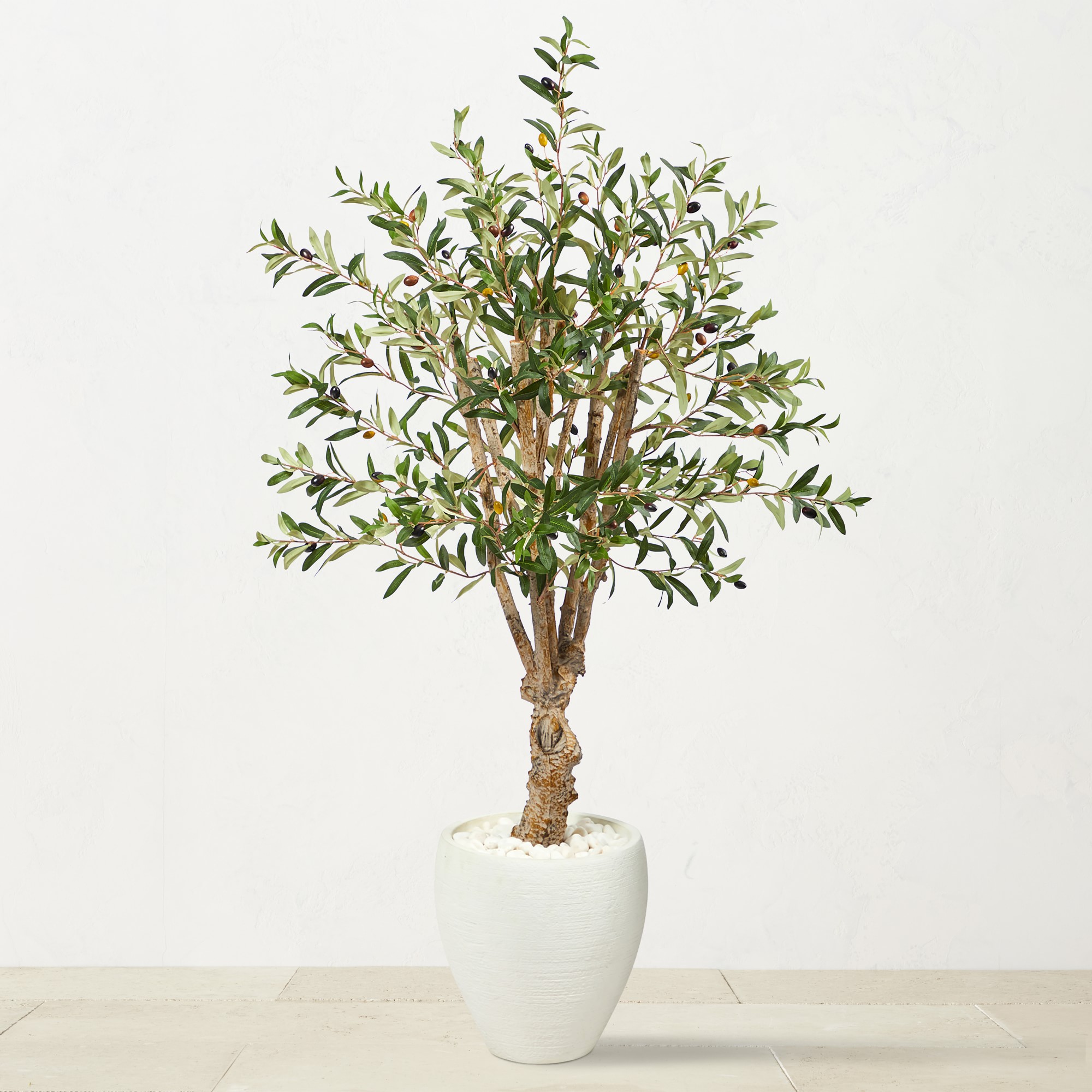 Faux Olive Tree in White Planter, 4.4'