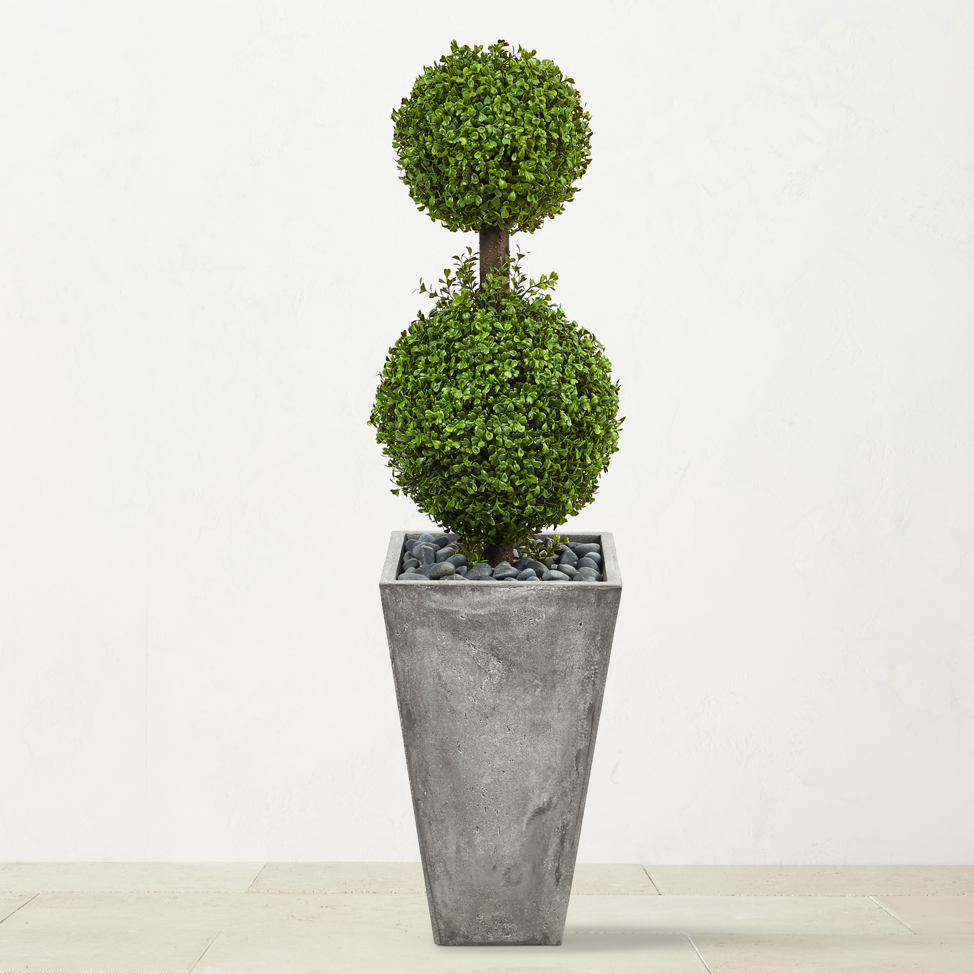 Faux Indoor/Outdoor Double Boxwood Topiary Tree in Cement Planter, 4'