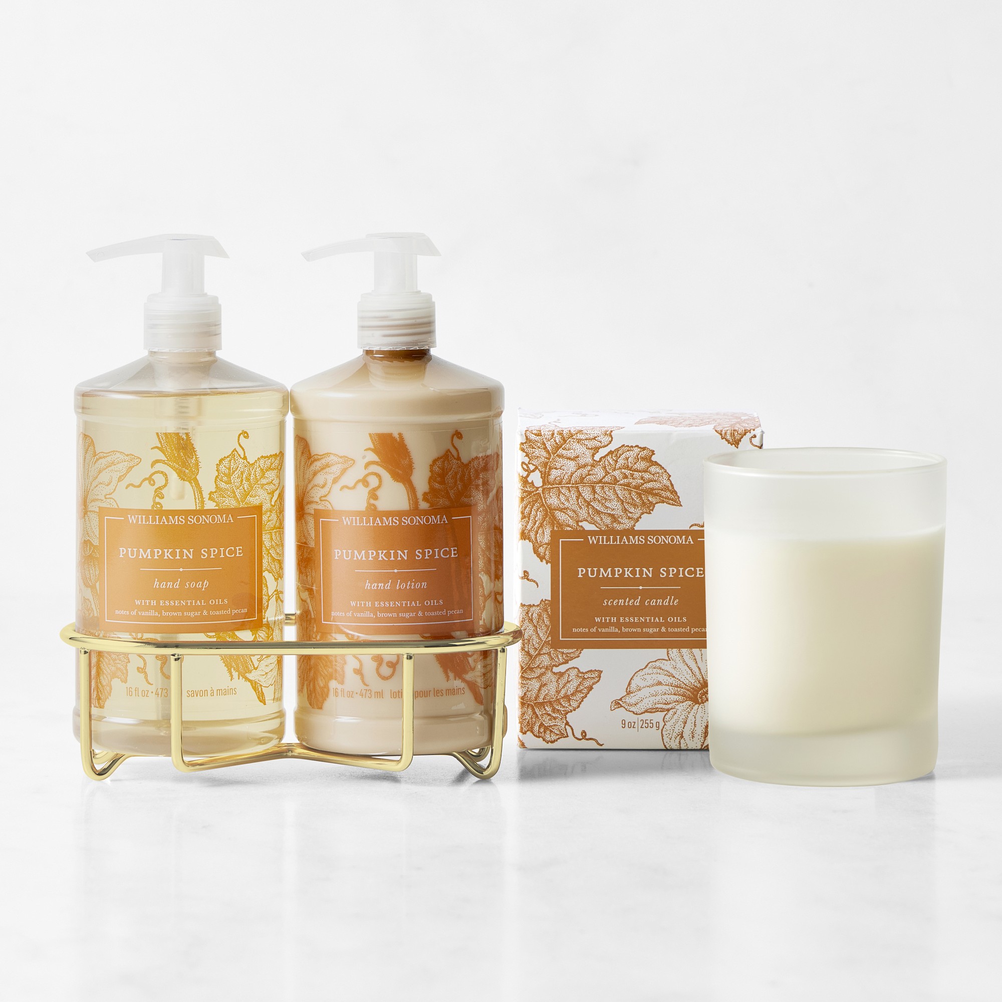 Williams Sonoma Pumpkin Spice Hand Soap, Lotion and Candle 4-Piece Set