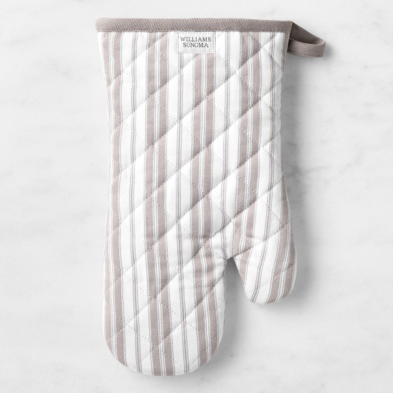 Monogrammed - Williams Sonoma Heritage Stripe Oven Mitt, Drizzle Grey