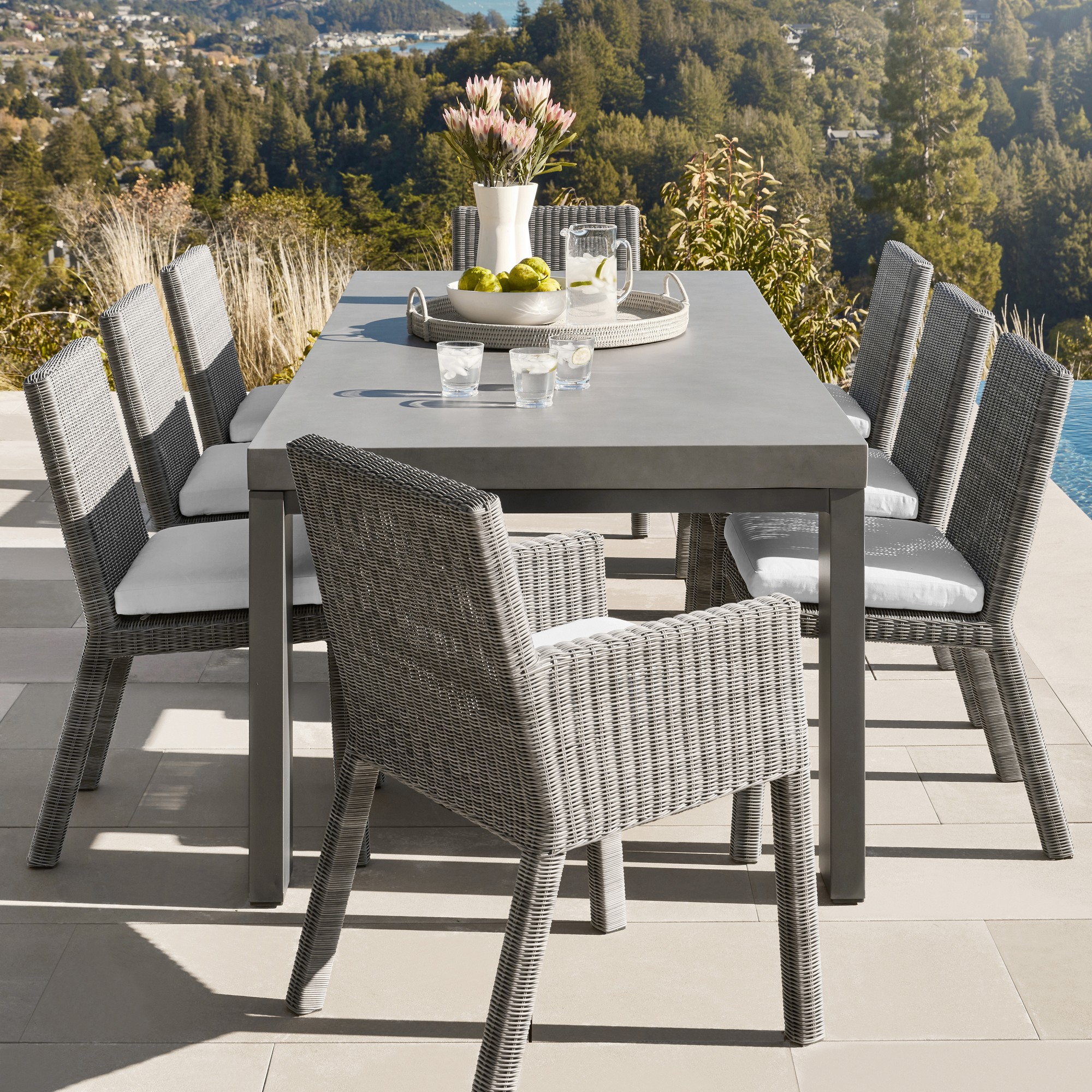 Larnaca Outdoor Slate Grey Metal Fiberstone Dining Table & Siena Chairs (96"-108")