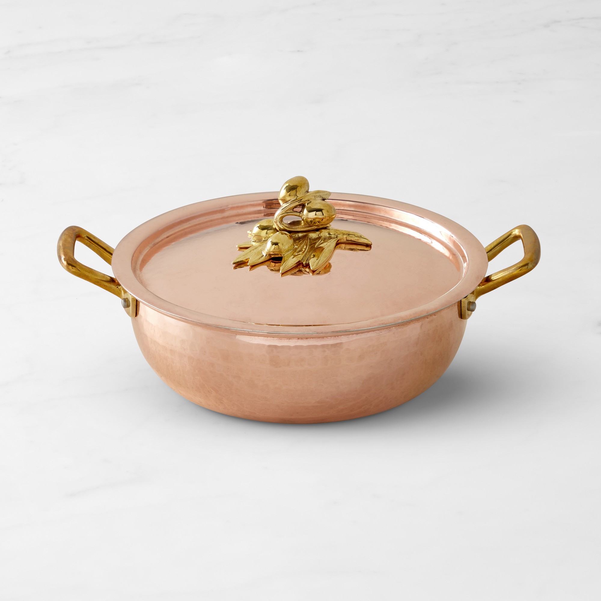 Ruffoni Historia Hammered Copper Shallow Braiser with Olive Knob, 4-Qt.