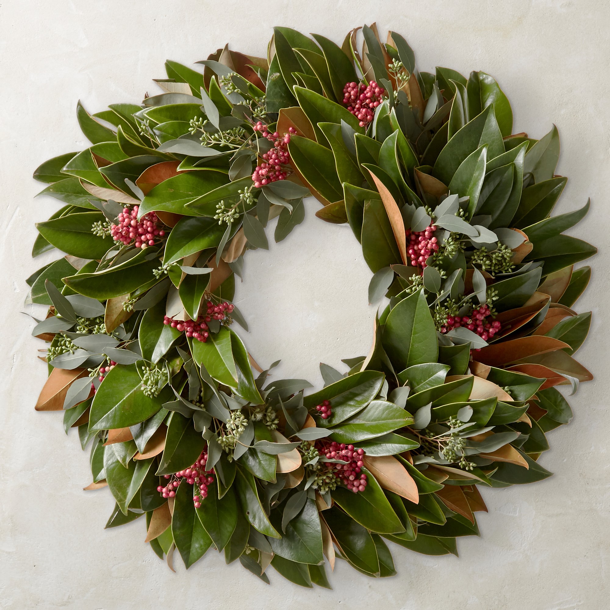 Seeds and Berries Magnolia Live Wreath, 22"