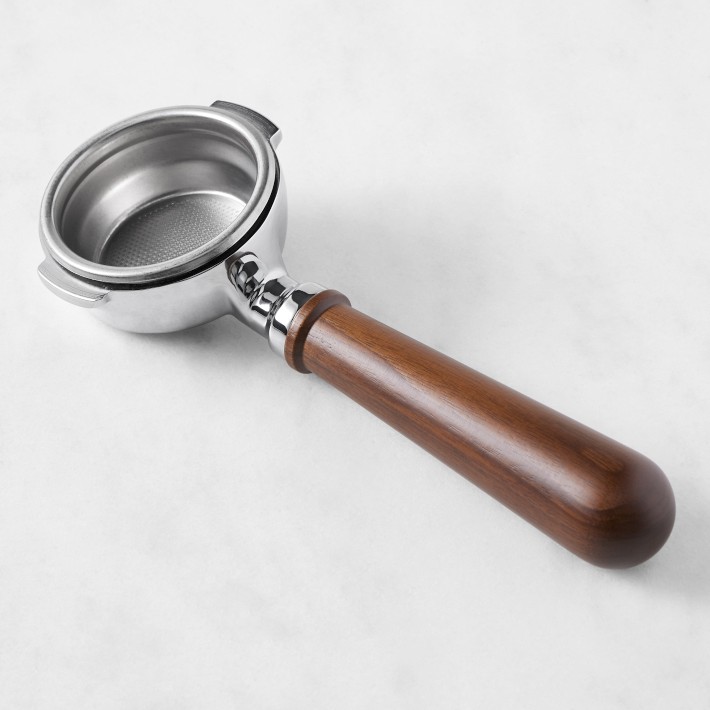 LELIT LELIT58 Double Portafilter - Double Spout - Including Stainless Steel Filters - Wooden Handle - PLA582B - Silver/Black Walnut Wood