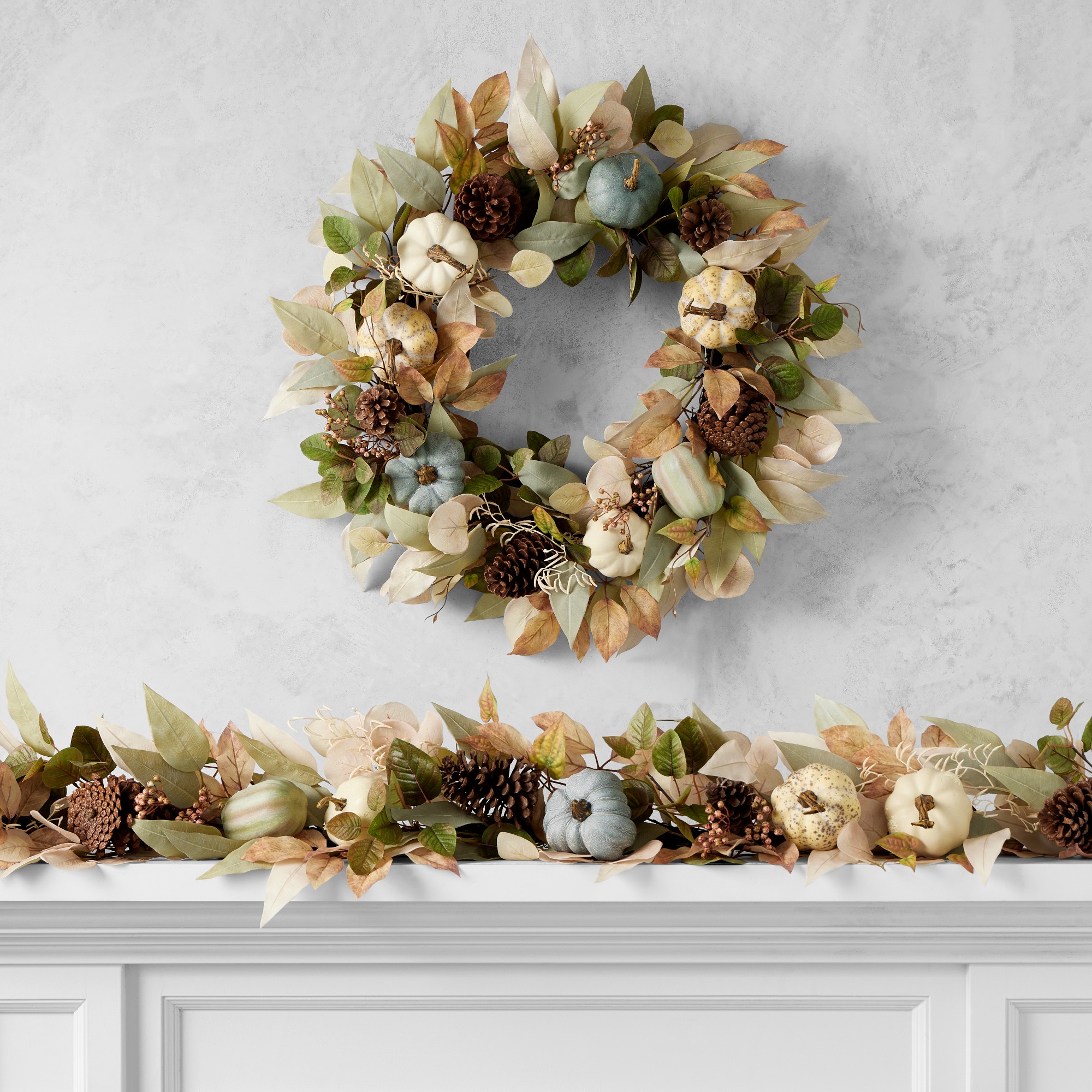 Outdoor Pumpkin Patch Faux Wreath & Garland