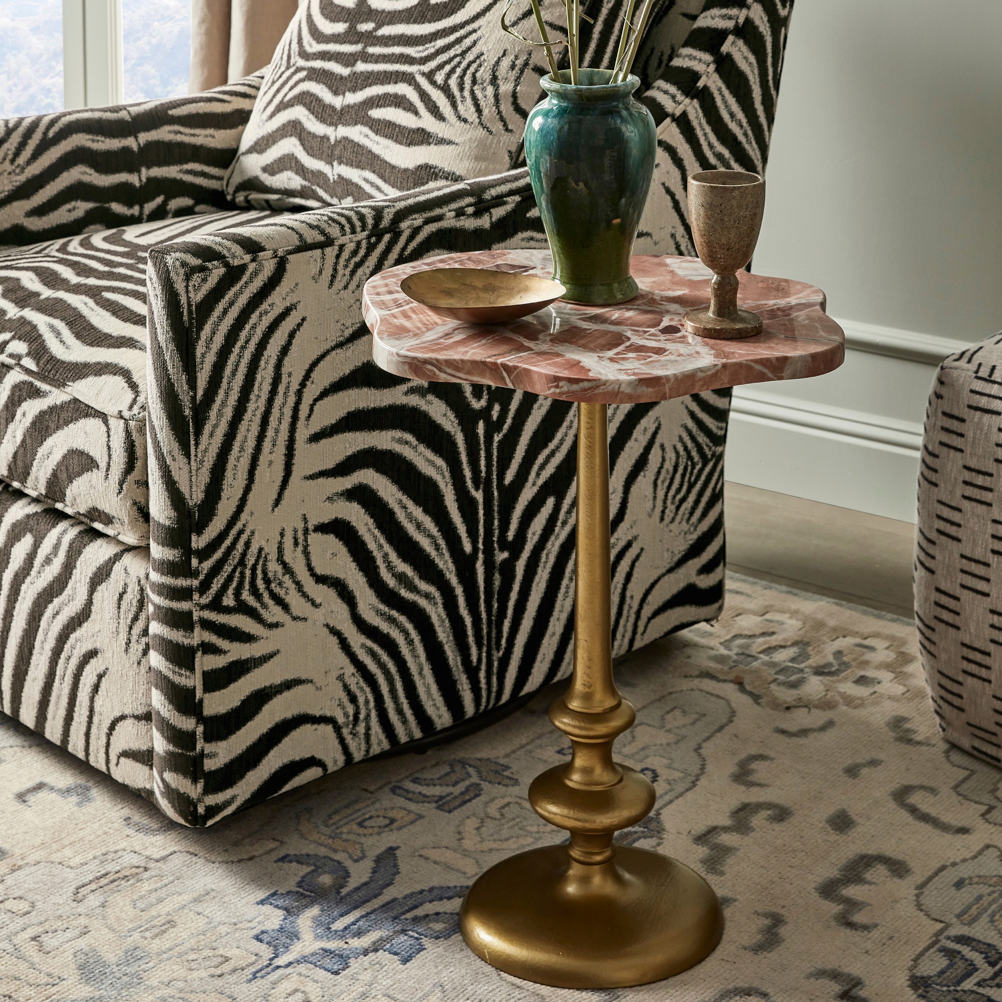 Desert Rose Marble and Brass Side Table