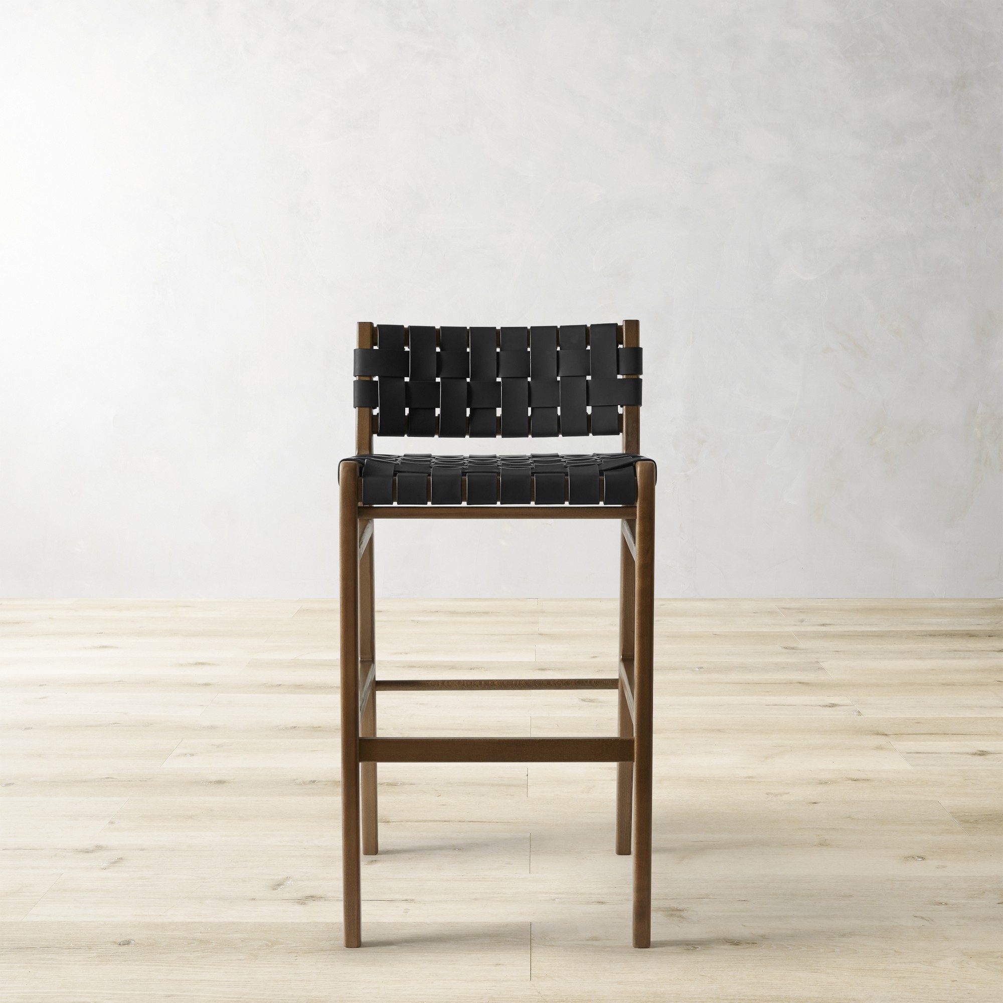 OPEN BOX: Stratton Low Back Bar Stool, Rustic Brown, Black Leather