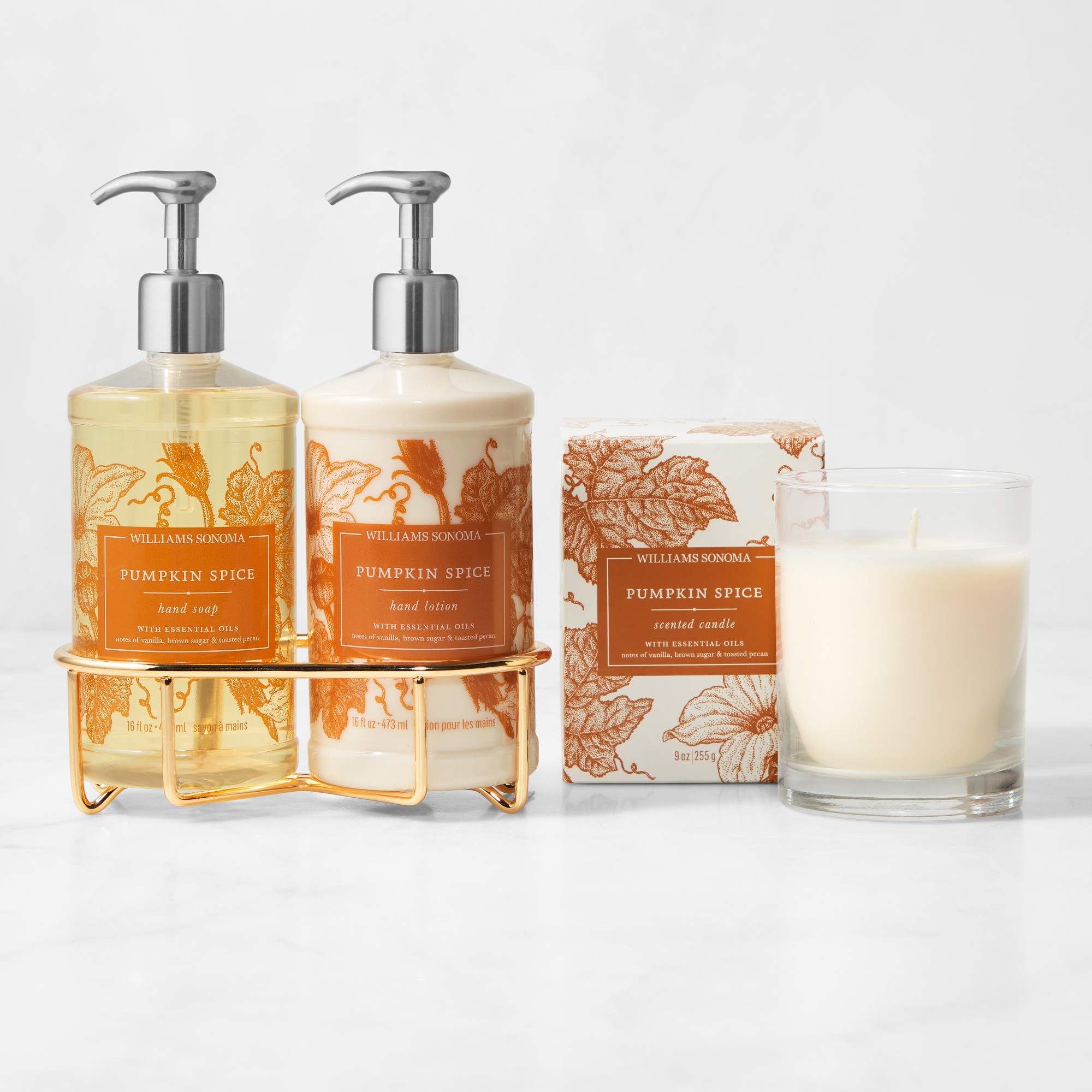 Williams Sonoma Pumpkin Spice Hand Soap, Lotion and Candle 4-Piece Set