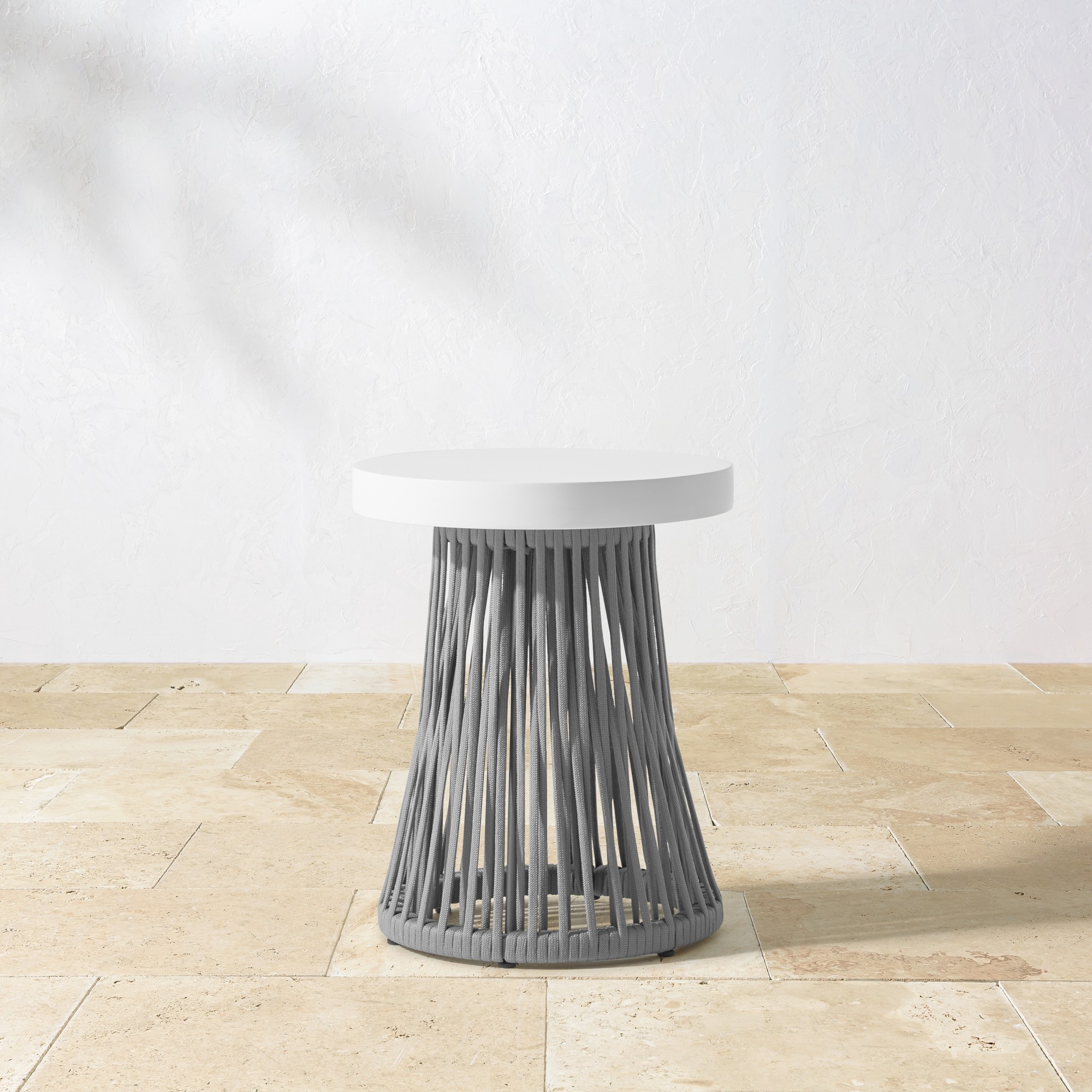 Pasadena Outdoor Fiberstone and Rope Side Table (18")