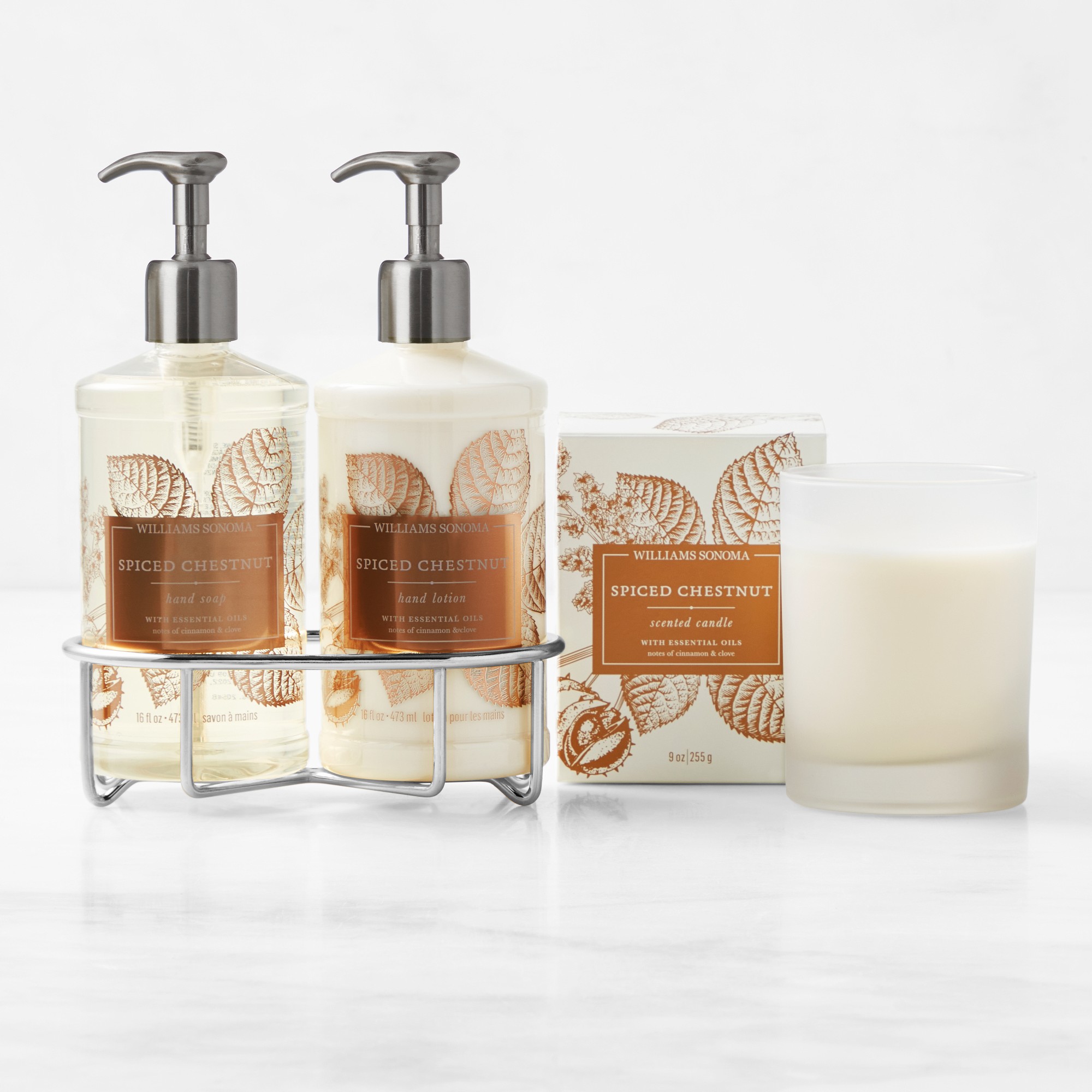 Williams Sonoma Spiced Chestnut Hand Soap, Lotion & Candle Ultimate Set