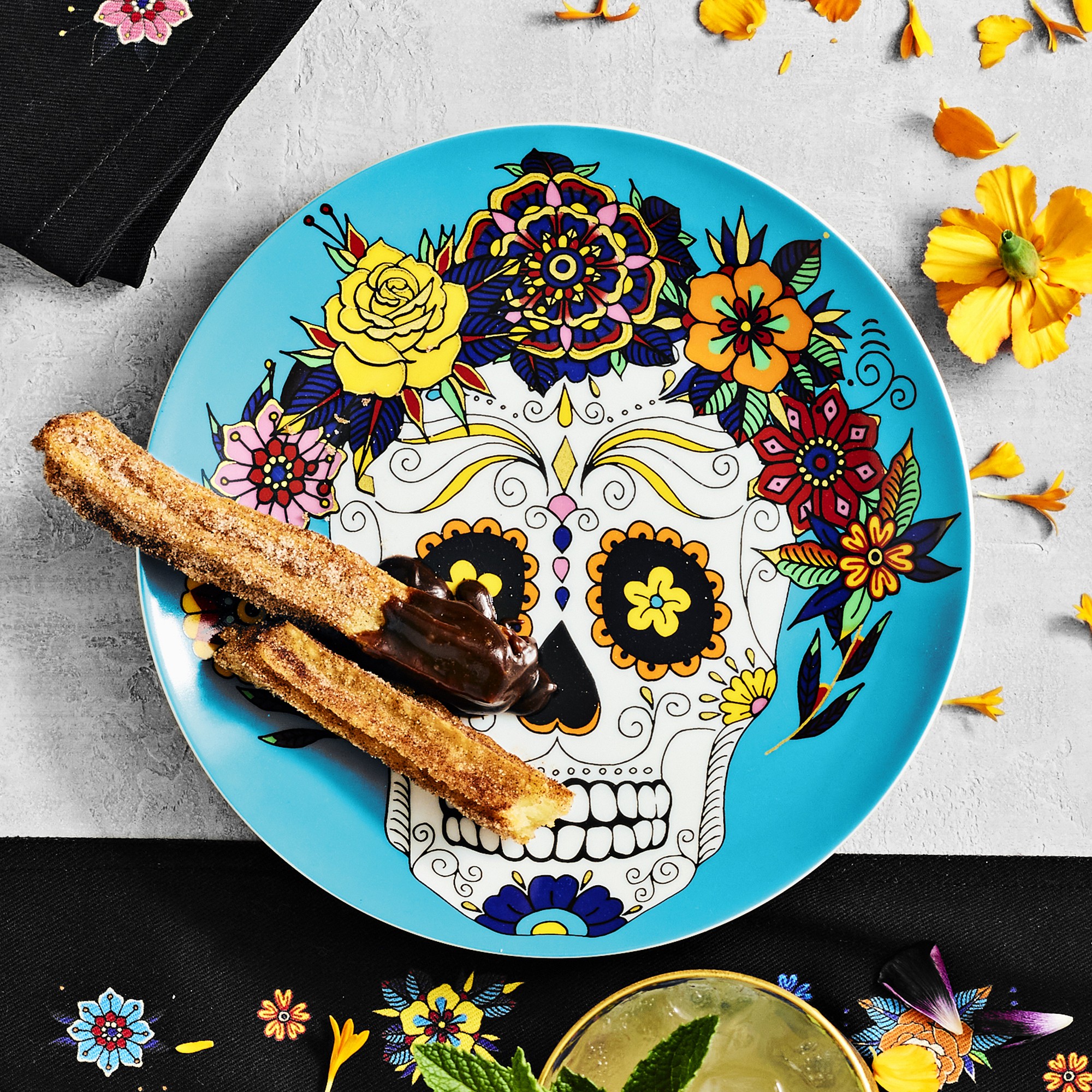 Day of the Dead Mixed Salad Plates, Set of 4