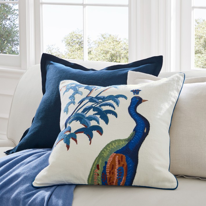 Peacock Embroidered Pillow Cover Williams Sonoma