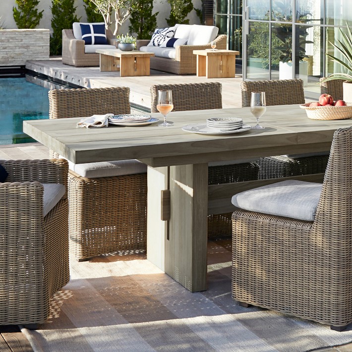 Gray teak outdoor dining table sale