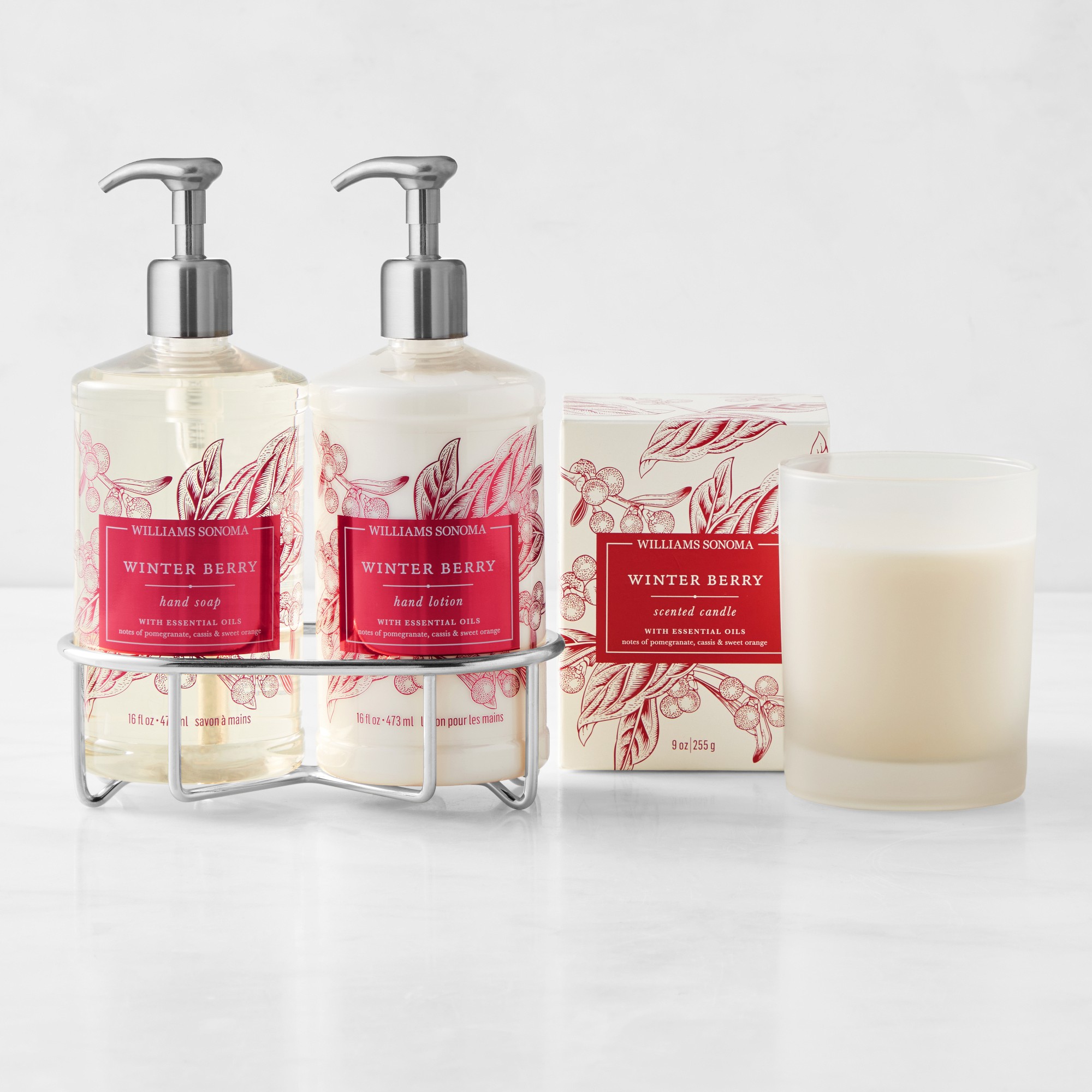 Williams Sonoma Winter Berry Hand Soap, Lotion and Candle 4-Piece Set