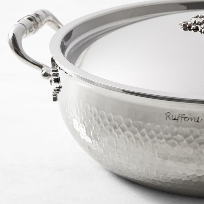 Ruffoni Opus Prima Hammered Stainless-Steel Risotto Pan with Mushroom Knob,  5 1/2-Qt.