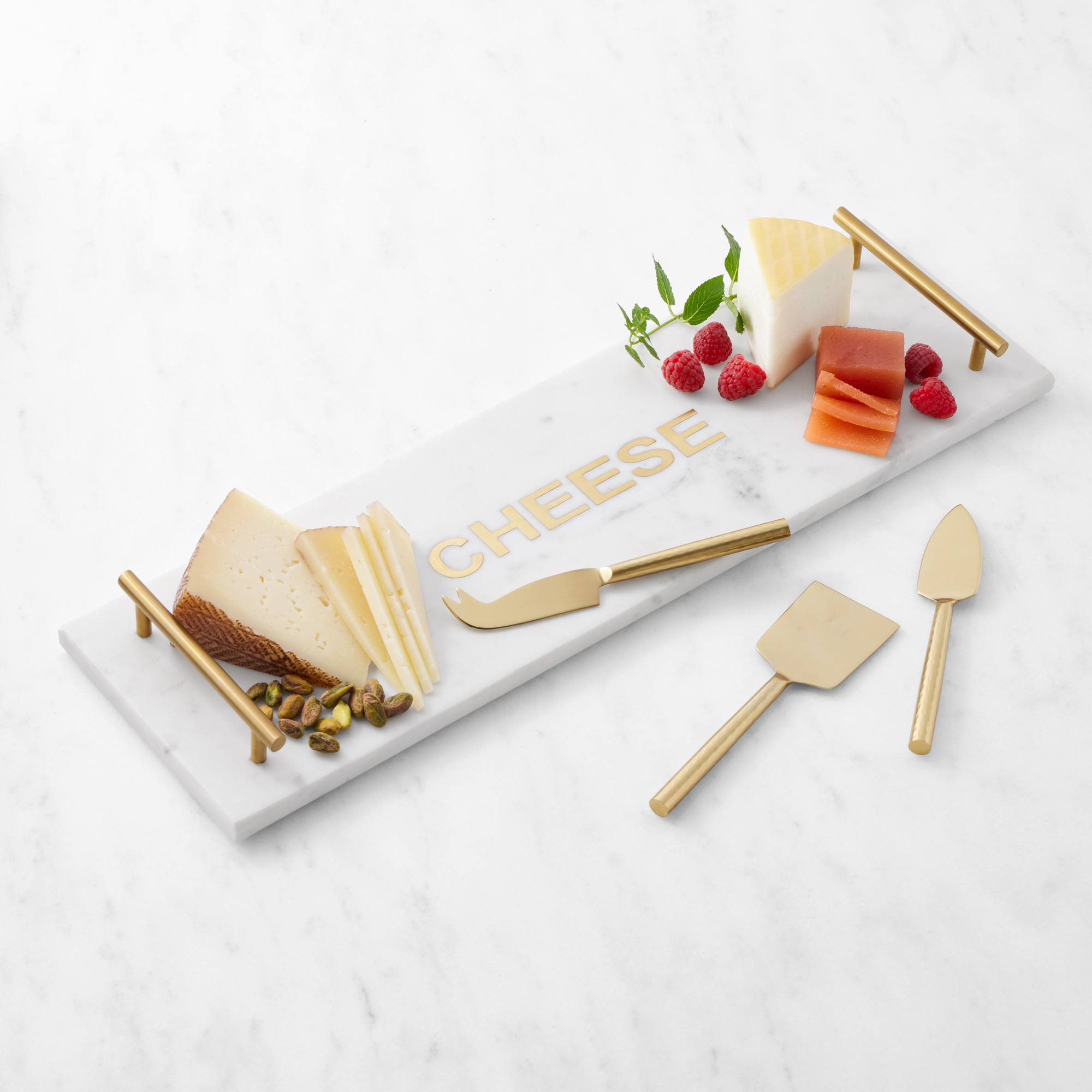 Marble & Brass "Cheese" Rectangular Board with Cheese Knives