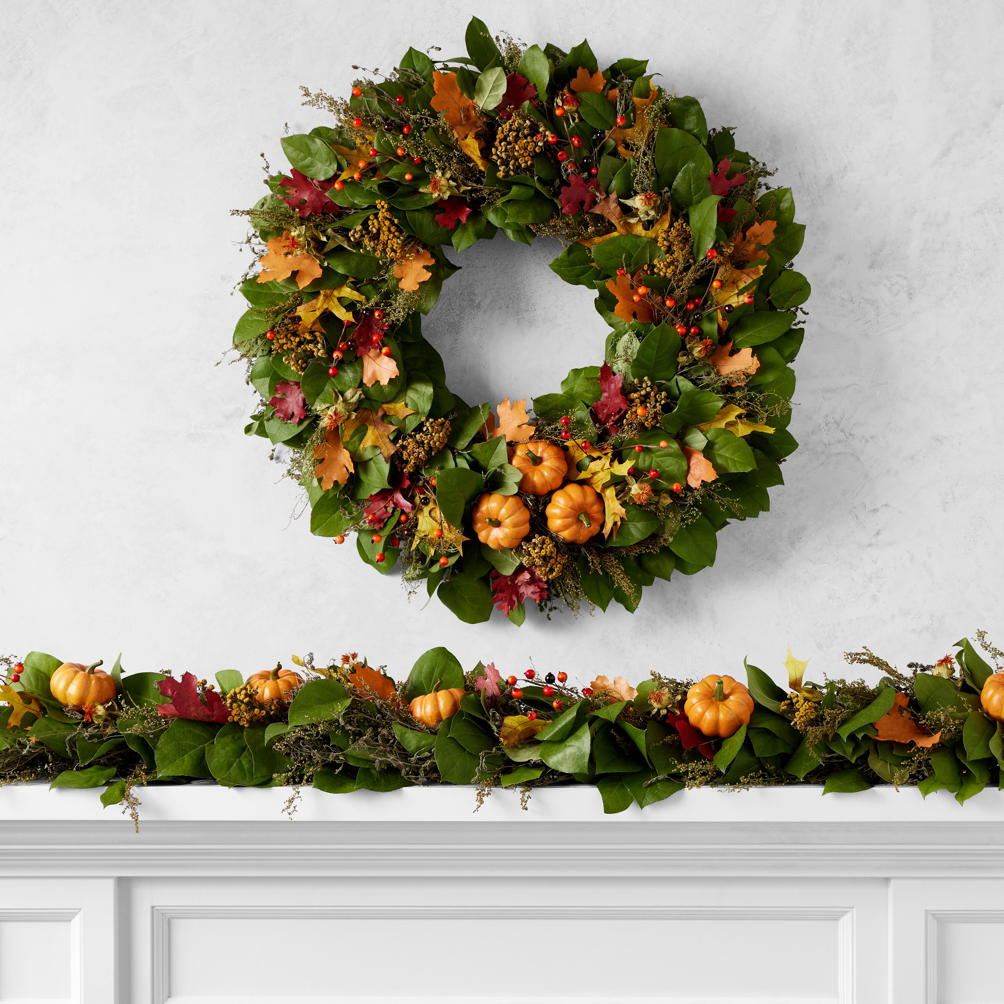 Fall Pumpkin Live Wreath & Garland