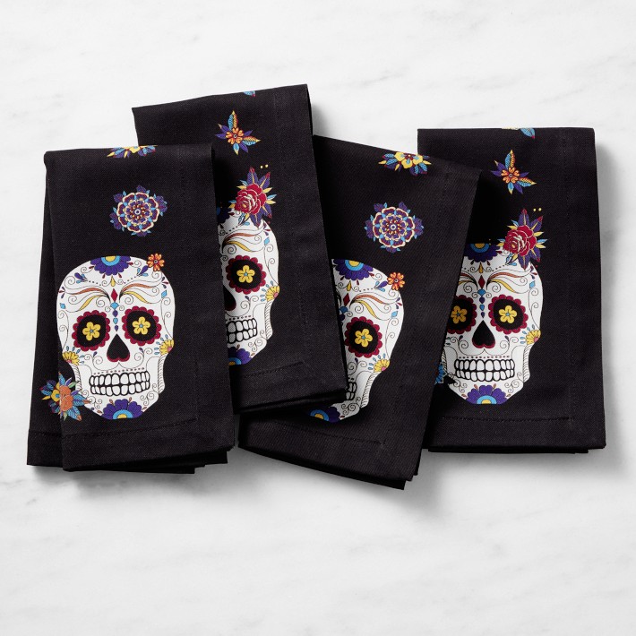 Day of the Dead Napkins, Set of 4, Black Skull