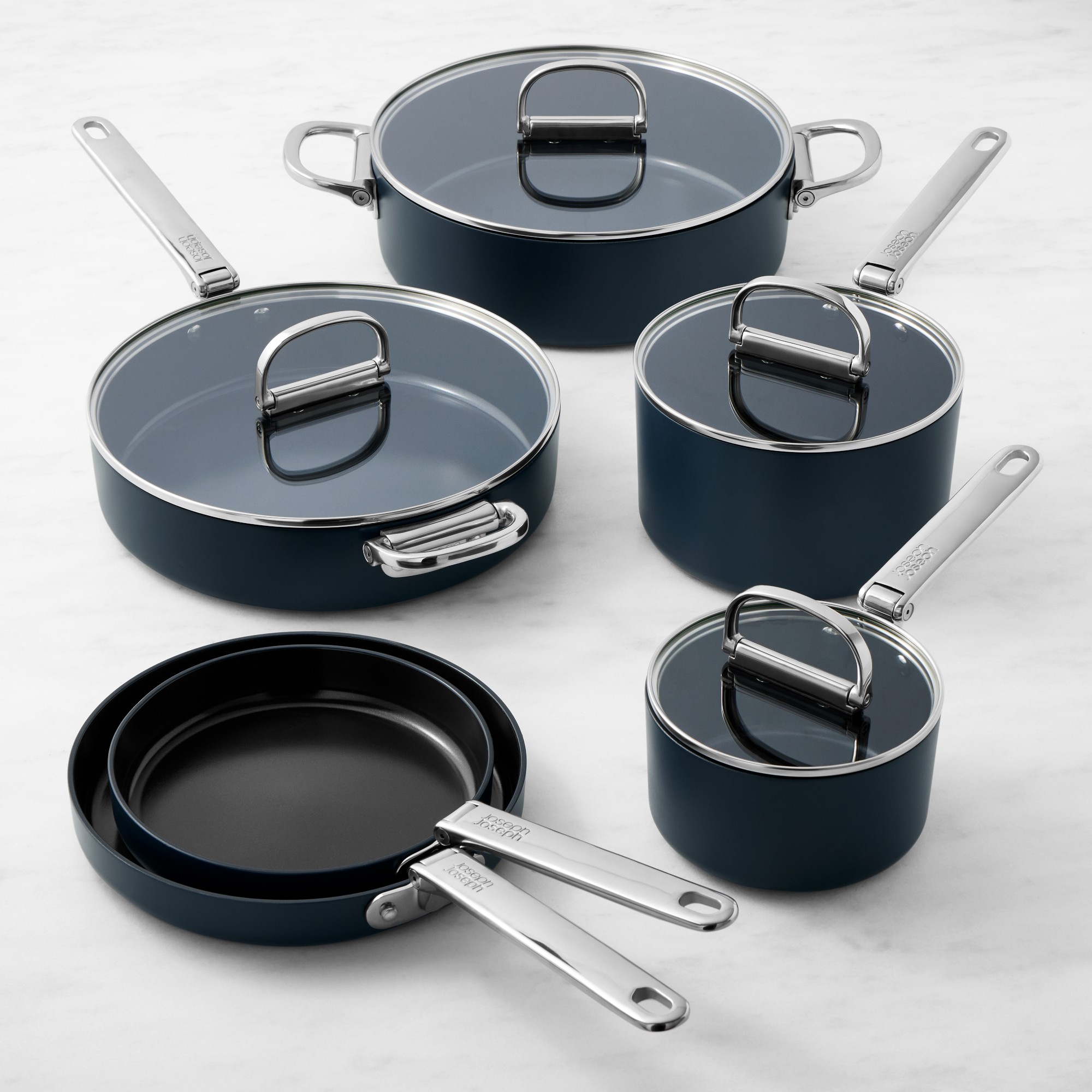 Joseph Joseph Ceramic Nonstick Space-Saving 10-Piece Cookware Set with Folding Handles