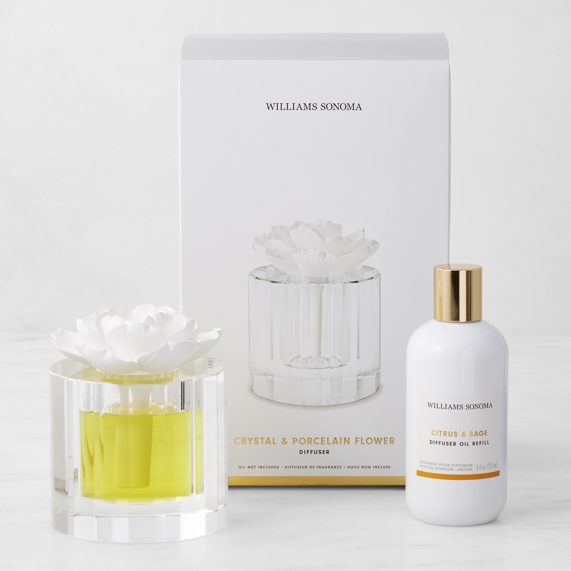 Williams Sonoma Crystal Flower Diffuser and Refill Set, Citrus and Sage