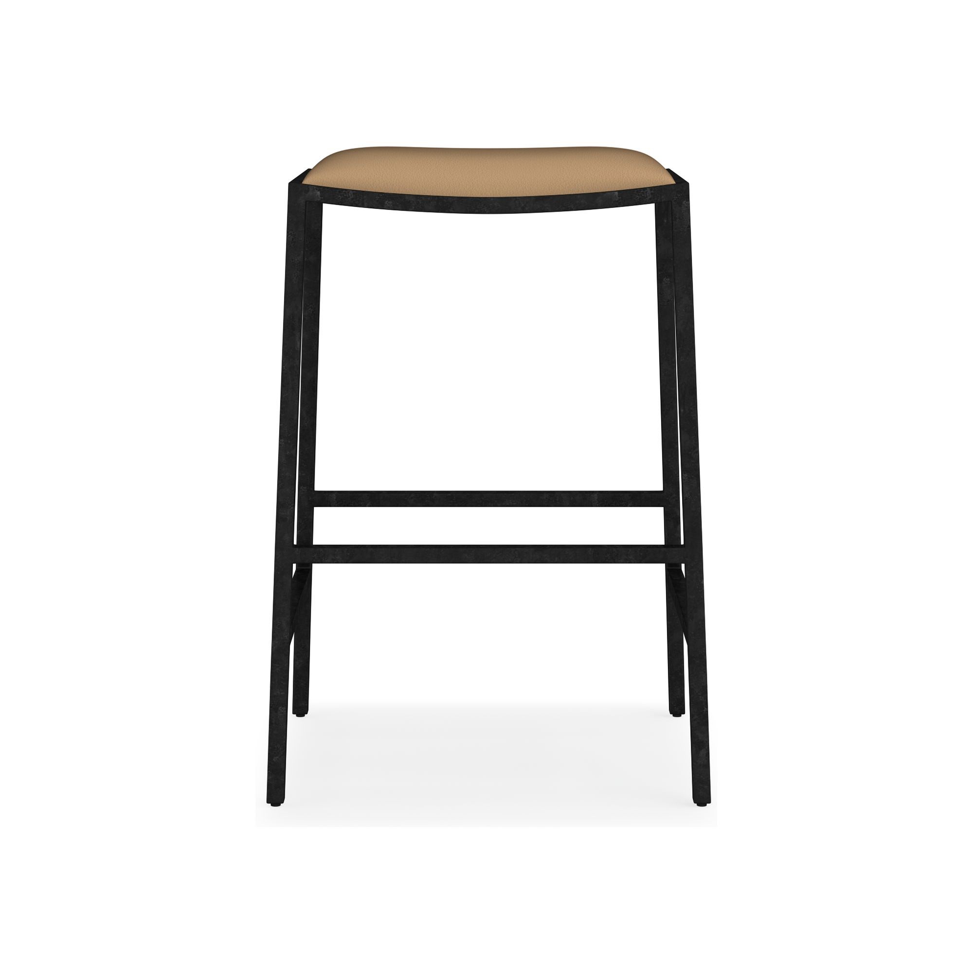 OPEN BOX: Dessau Backless Counter Stool, Standard, Performance Vegan Pebbled Leather, Taupe, Bronze