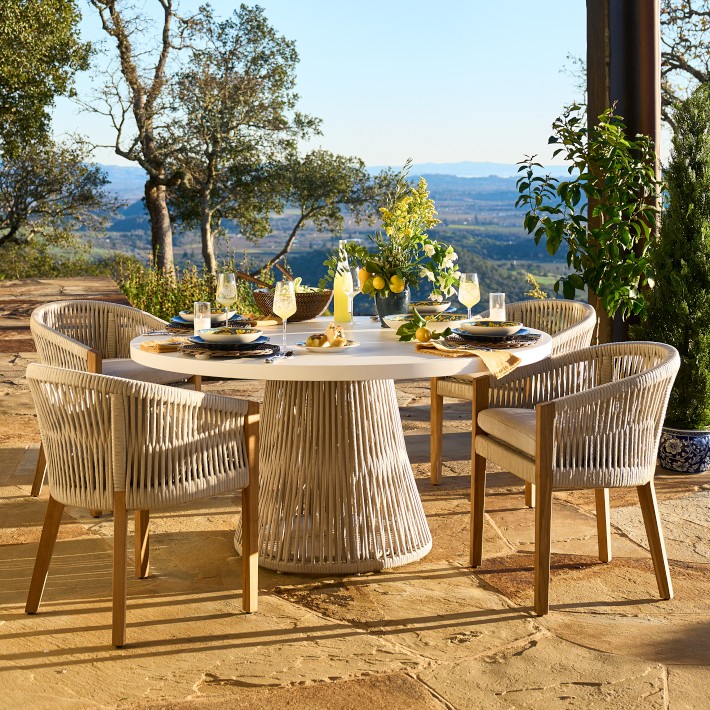 Pasadena Outdoor Fiberstone and Rope Round Dining Table 60 Williams Sonoma