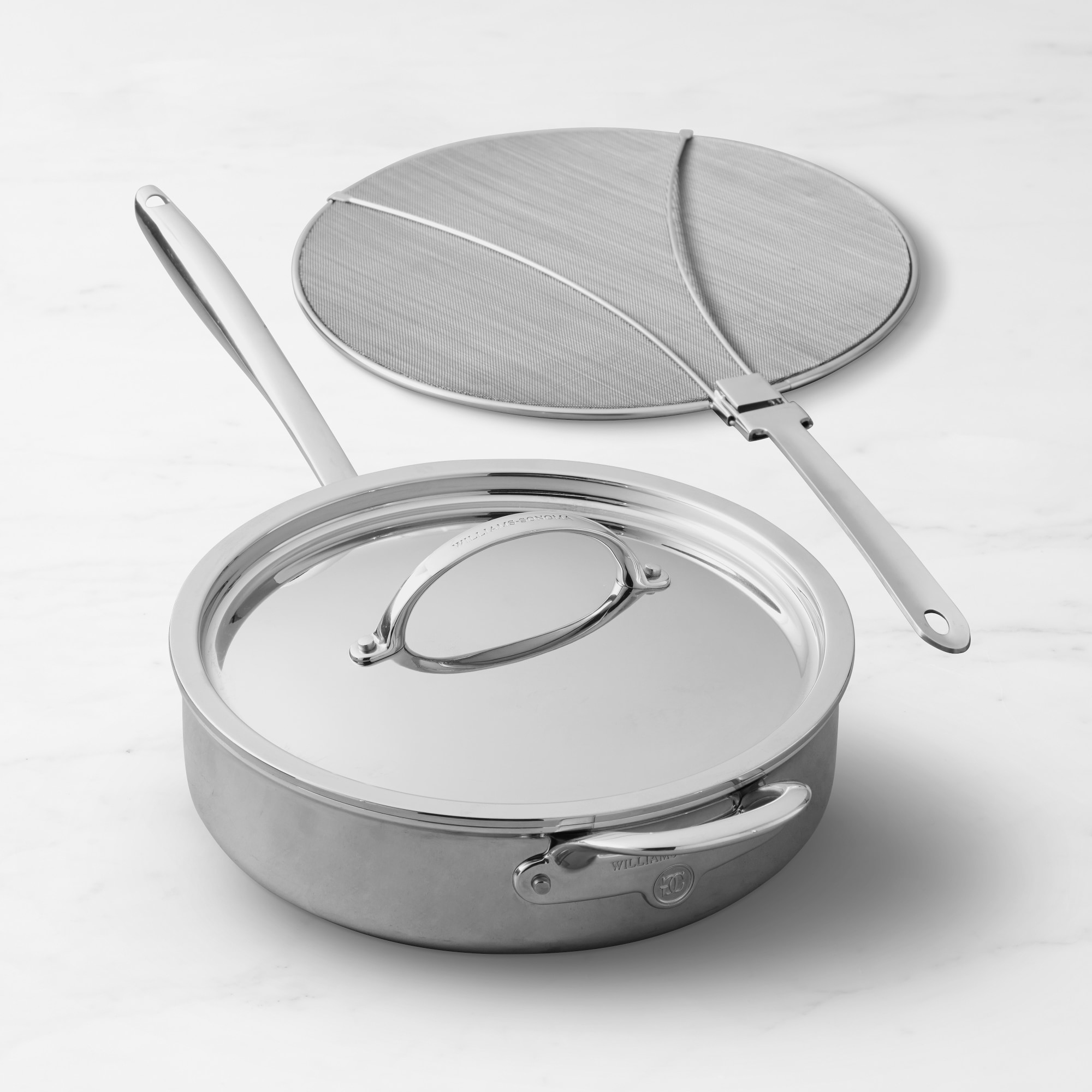 Williams Sonoma Thermo-Clad Stainless Steel 4 1/2-Qt. Saute Pan with Splatter Screen