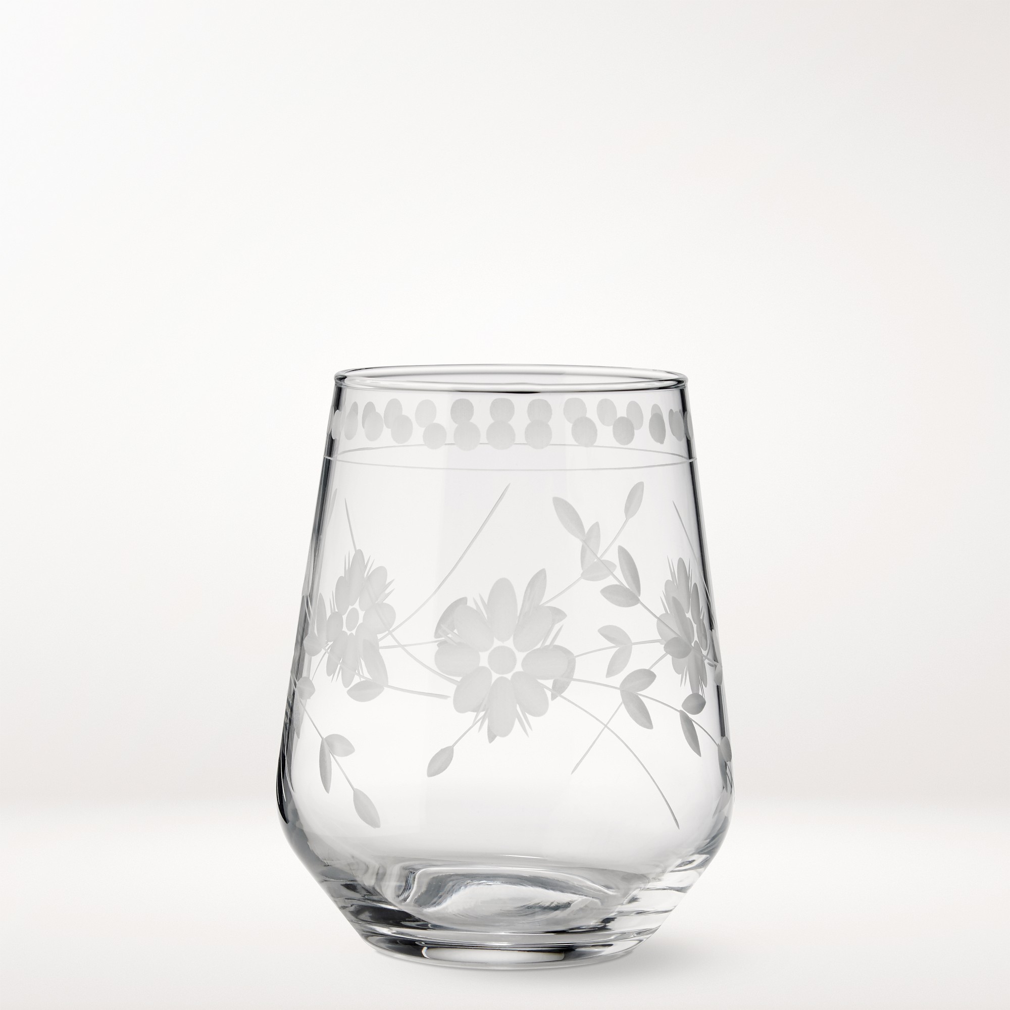 Vintage Etched Stemless Wine Glasses