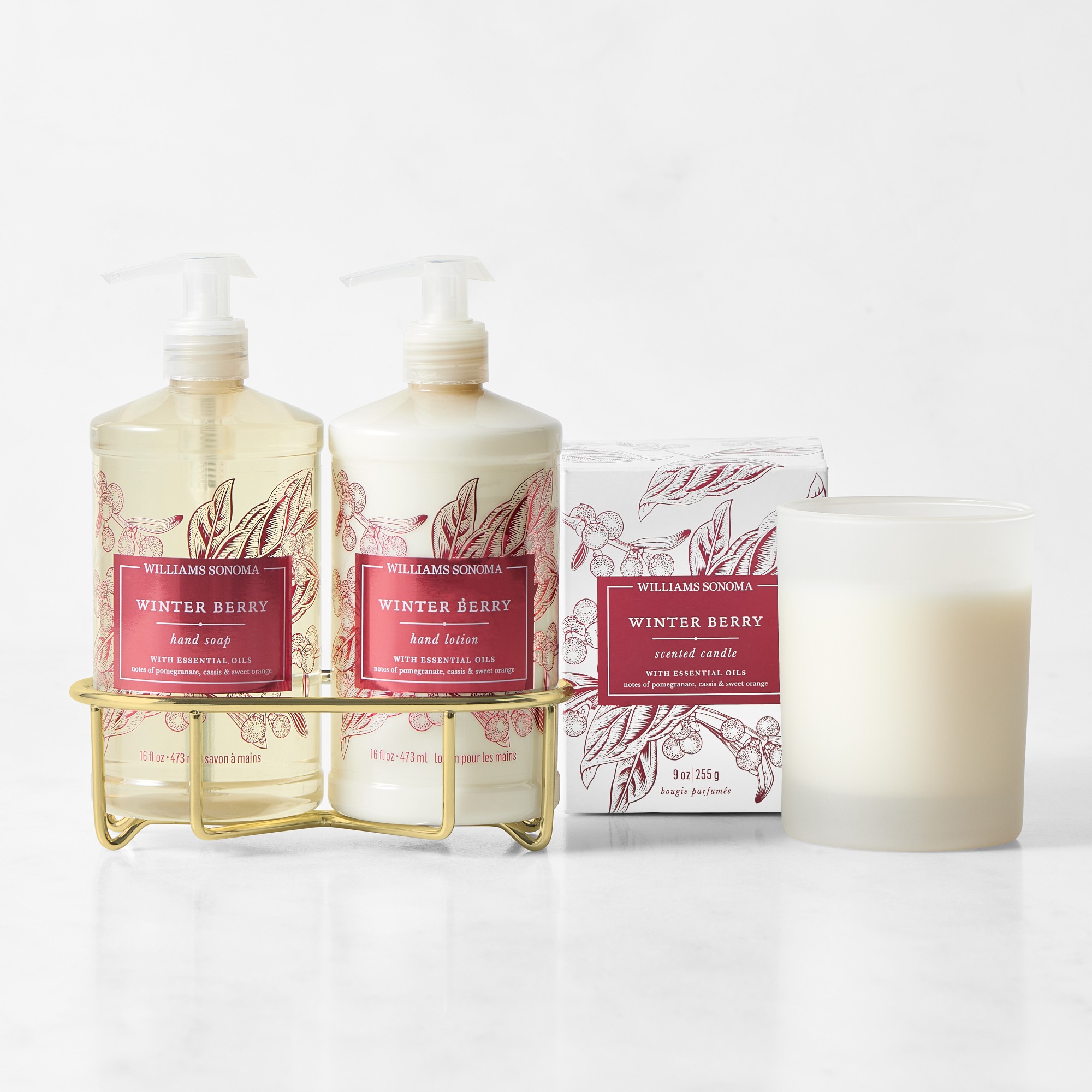 Williams Sonoma Winter Berry Hand Soap, Lotion and Candle 4-Piece Set