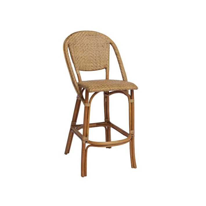 French Bistro Counter & Bar Stool, Antique Rattan