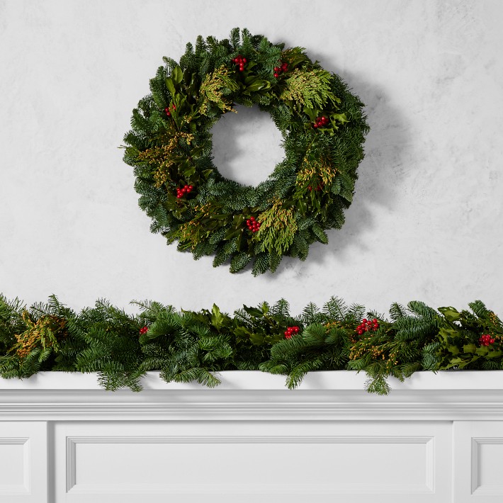 Noble Green Holly Live Wreath &amp; Garland