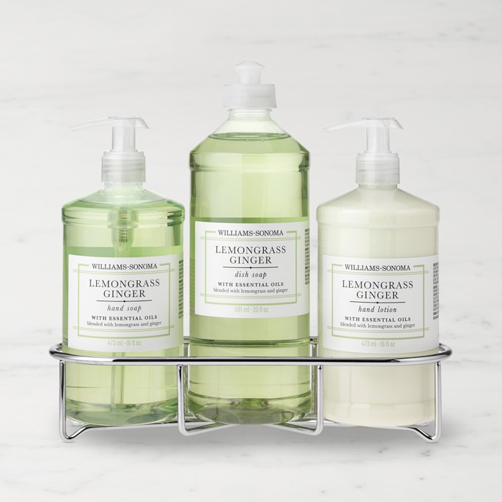 Williams Sonoma Lemongrass Ginger Hand Soap & Lotion 4-Piece Set, Classic, Stainless-Steel