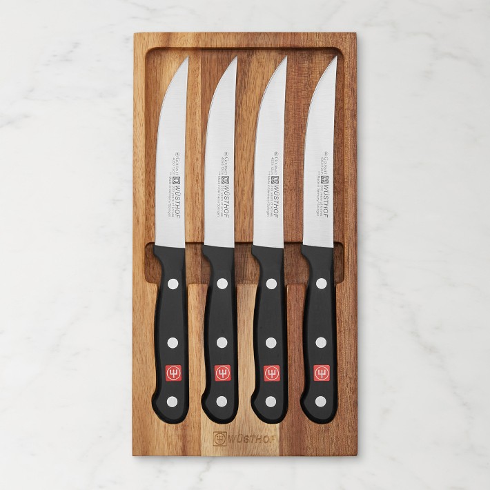 Wüsthof Gourmet 4-Piece Steak Knife Set in Acacia Tray