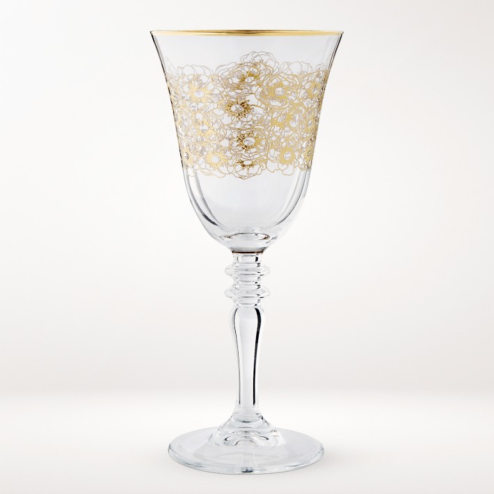 Gold Floral Wine Glass, Each