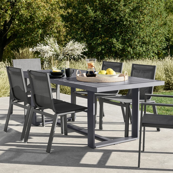 Santa Barbara Slate Outdoor Metal Dining Table &amp; Dining Chairs (84&quot;-124&quot;)