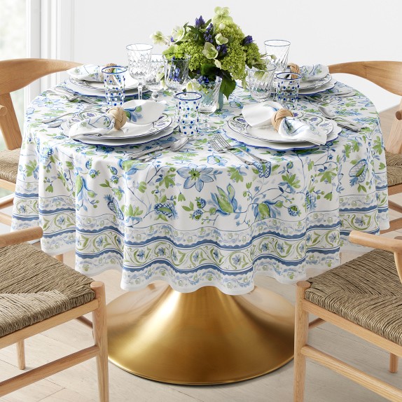 Williams Sonoma Round Tablecloth Blue outlets Spring Flowers NEW