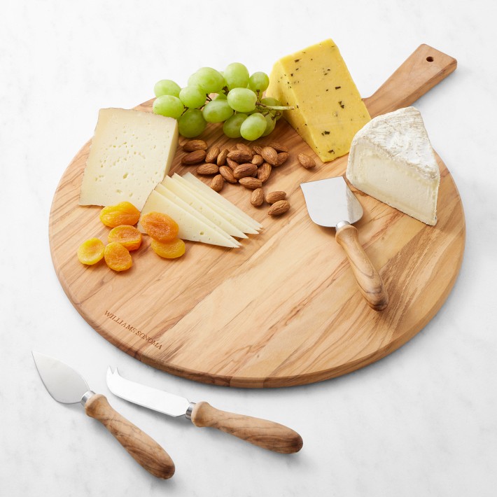 Olivewood Round Cheese Board with Cheese Knives, Medium