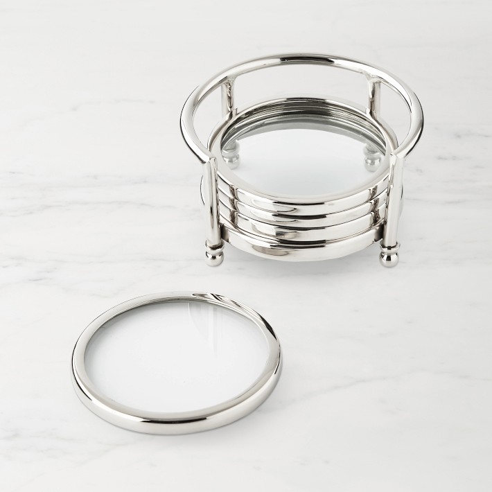 Stainless Steel and Glass Coasters, Set of 4