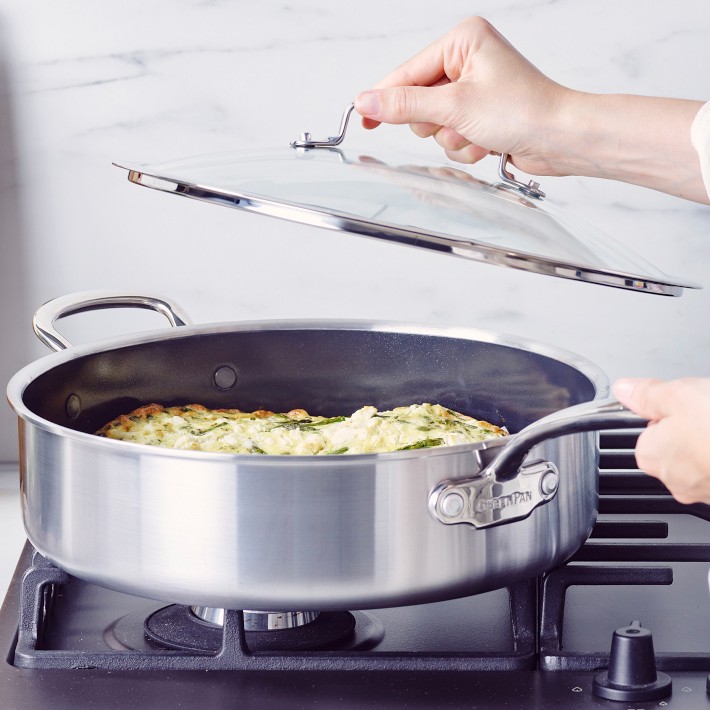 GreenPan™ Premiere Stainless-Steel Ceramic Nonstick Covered Sauté Pan with Helper Handle